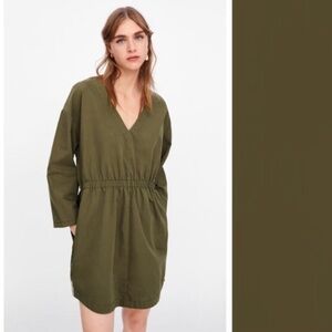 Zara V Neck Long Sleeve Side Pockets Dress